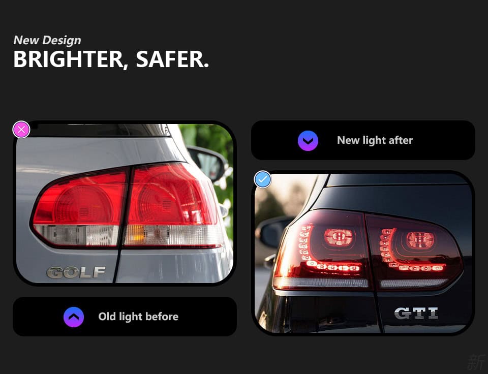 Before and after the design update of R20 LED Tail Lights for VW Golf 6