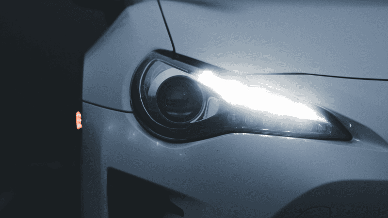 a car with a proper LED headlight beam pattern