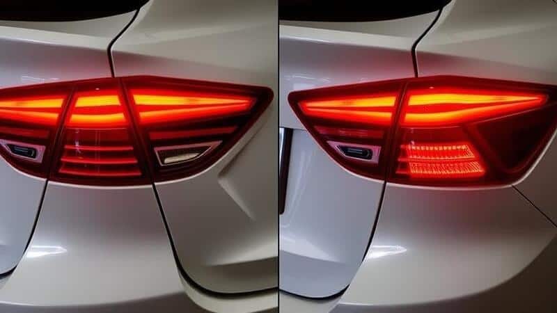 Side-by-side comparison of brake light and tail light functions on a car rear view