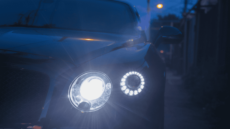 a car with a working LED headlight