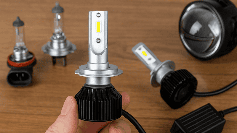 An LED headlight available for upgrade