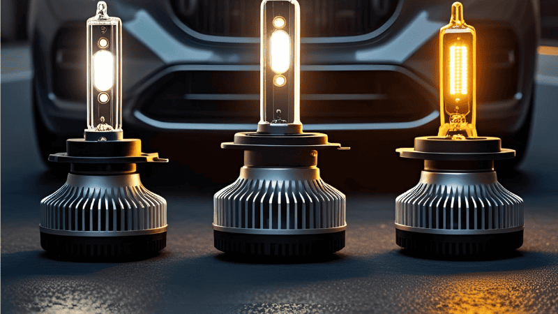 Comparison of Led, hid and halogen car lamp bulbs