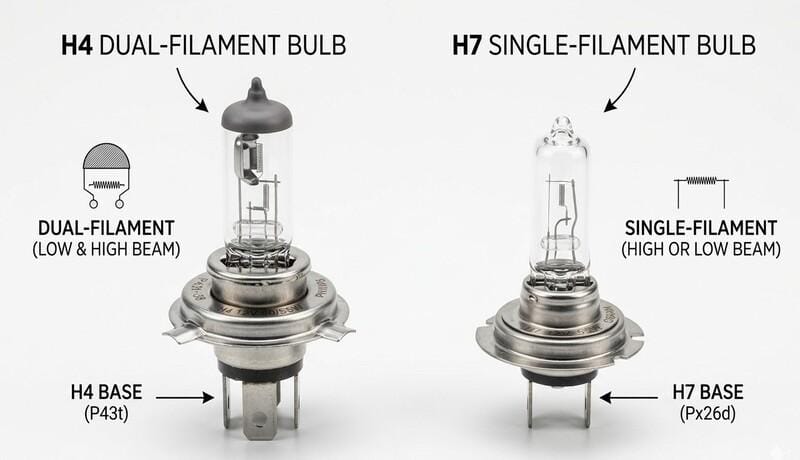 H4 vs H7 Headlight Bulbs