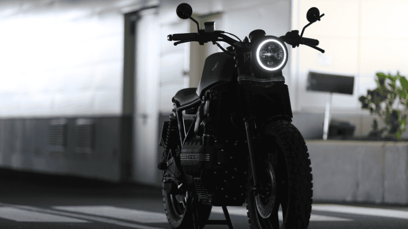 A parked motorcycle.