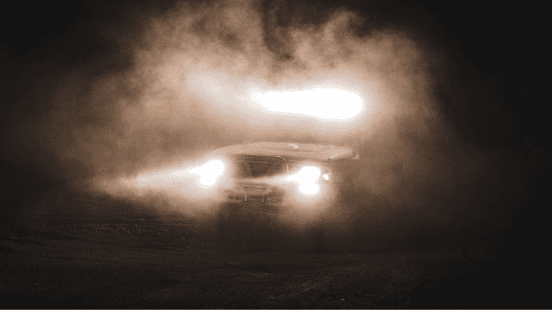 a car open car headlight on dark