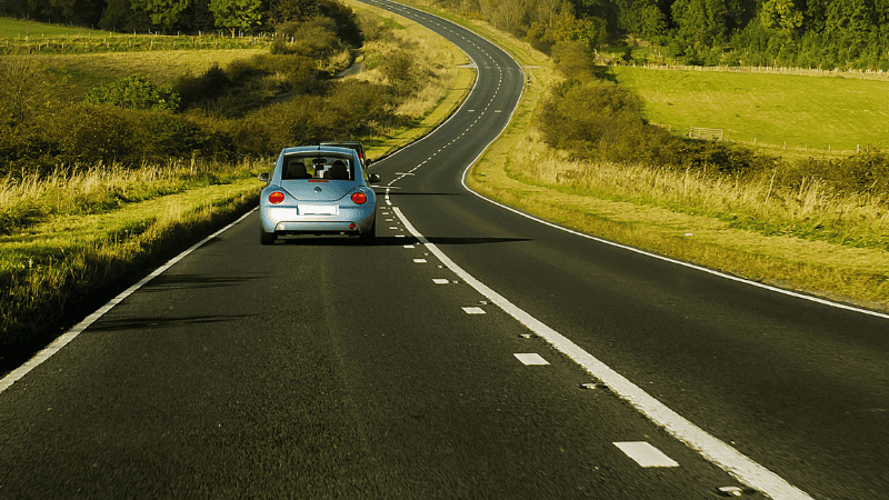 A vehicle driving on a remote rural road