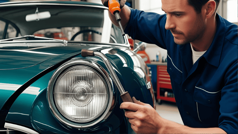 A man removing the headlight