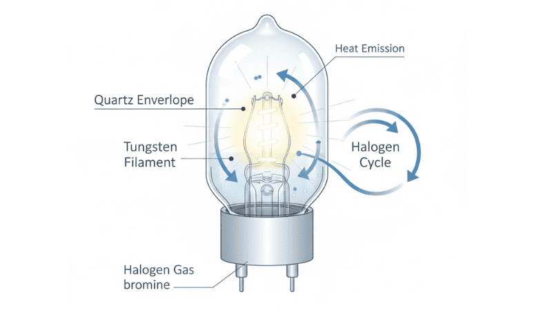 Here is the high-resolution halogen headlight bulb internal process infographic
