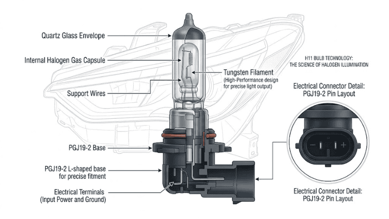 A detailed technical diagram of H11 Headlight Bulb