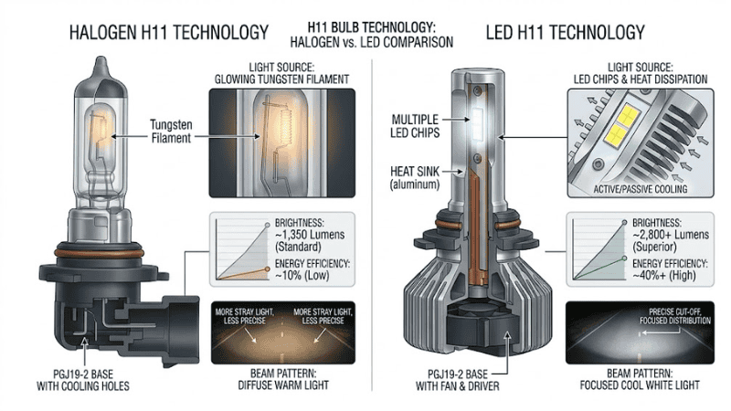 Halogen Headlight vs LED H11 Bulbs