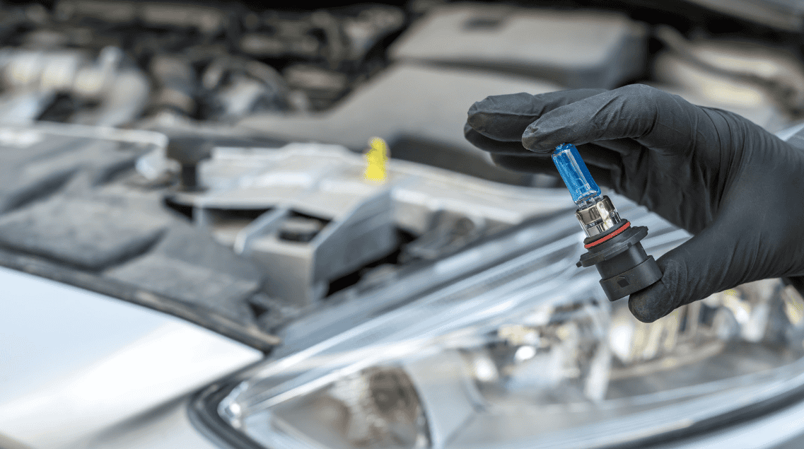 the detail of the headlight bulb