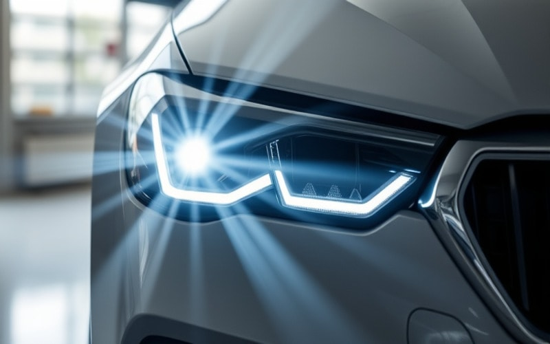 A display of the brightness of the front bulb of a white car