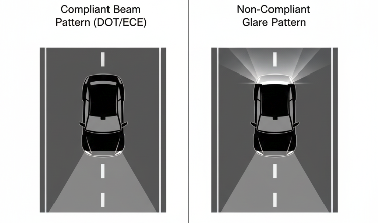 This picture will present the schematic diagram of DOT and ECE compliance checks in a more detailed and professional way to ensure that every detail is clearly visible.