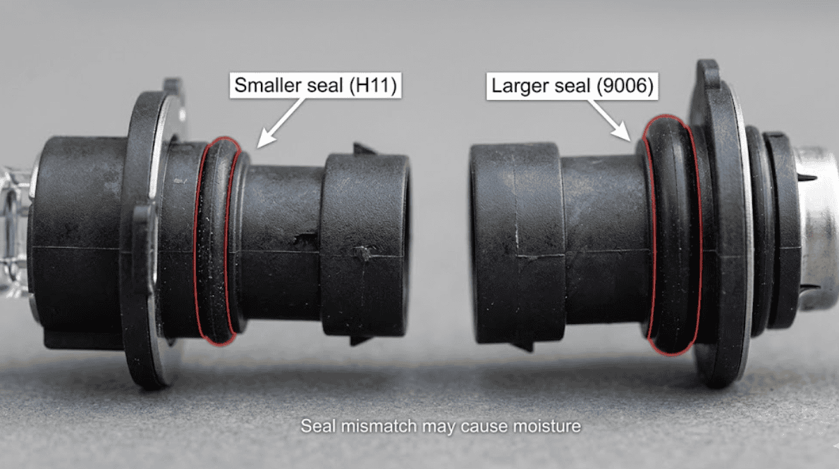 Side view macro shot of two headlight bulbs (H11 and 9006 HB4)